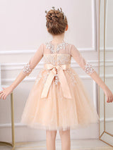 White Jewel Neck Lace Half Sleeves Silhouette Bows Short Princess Dress Kids Social Party Dresses-Dbrbridal