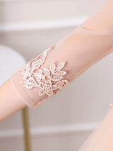 White Jewel Neck Lace Half Sleeves Silhouette Bows Short Princess Dress Kids Social Party Dresses-Dbrbridal