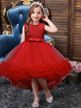 White Jewel Neck Polyester Sleeveless With Train A-Line Embroidered Kids Social Party Dresses-Dbrbridal