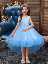 White Jewel Neck Polyester Sleeveless With Train A-Line Embroidered Kids Social Party Dresses-Dbrbridal