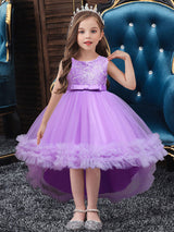 White Jewel Neck Polyester Sleeveless With Train A-Line Embroidered Kids Social Party Dresses-Dbrbridal