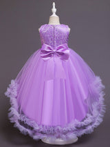 White Jewel Neck Polyester Sleeveless With Train A-Line Embroidered Kids Social Party Dresses-Dbrbridal