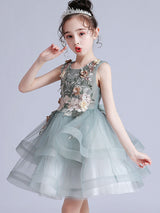 White Jewel Neck Short Sleeves Embroidered Kids Party Dresses-Dbrbridal