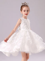 White Jewel Neck Sleeveless Bows Formal Kids Pageant flower girl dresses-Dbrbridal