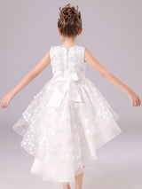 White Jewel Neck Sleeveless Bows Formal Kids Pageant flower girl dresses-Dbrbridal