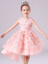 White Jewel Neck Sleeveless Bows Formal Kids Pageant flower girl dresses-Dbrbridal