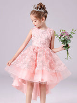 White Jewel Neck Sleeveless Bows Formal Kids Pageant flower girl dresses-Dbrbridal