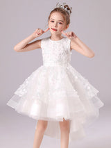 White Jewel Neck Sleeveless Bows Formal Kids Pageant flower girl dresses-Dbrbridal
