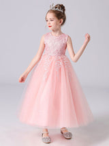 White Jewel Neck Sleeveless Bows Kids Party Dresses Princess Dress-Dbrbridal