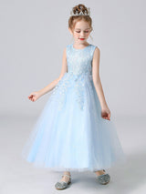 White Jewel Neck Sleeveless Bows Kids Party Dresses Princess Dress-Dbrbridal