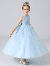 White Jewel Neck Sleeveless Bows Kids Party Dresses Princess Dress-Dbrbridal