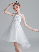 White Jewel Neck Sleeveless Bows Kids Party Dresses Short Princess Dress-Dbrbridal