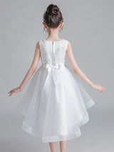 White Jewel Neck Sleeveless Bows Kids Party Dresses Short Princess Dress-Dbrbridal