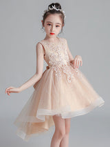 White Jewel Neck Sleeveless Bows Kids Party Dresses Short Princess Dress-Dbrbridal