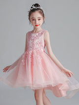 White Jewel Neck Sleeveless Bows Kids Party Dresses Short Princess Dress-Dbrbridal