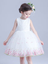 White Jewel Neck Sleeveless Bows Kids Social Party Dresses-Dbrbridal