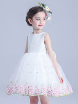 White Jewel Neck Sleeveless Bows Kids Social Party Dresses-Dbrbridal