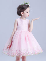 White Jewel Neck Sleeveless Bows Kids Social Party Dresses-Dbrbridal