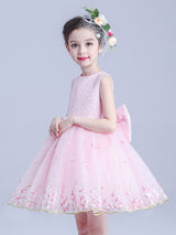 White Jewel Neck Sleeveless Bows Kids Social Party Dresses-Dbrbridal