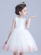 White Jewel Neck Sleeveless Bows Kids Social Party Dresses-Dbrbridal