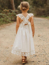 White Jewel Neck Sleeveless Lace Kids Social Party Dresses-Dbrbridal