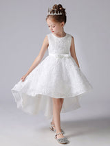 White Jewel Neck Sleeveless Short Princess Dress Bows Kids Social Party Dresses-Dbrbridal