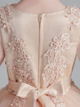 White Jewel Neck Sleeves Tulle Polyester Cotton Lace Embroidered Kids Party Dresses-Dbrbridal