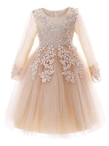 White Jewel Neck Sleeves Tulle Polyester Cotton Lace Embroidered Kids Party Dresses-Dbrbridal