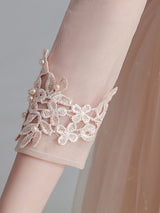 White Jewel Neck Sleeves Tulle Polyester Cotton Lace Embroidered Kids Party Dresses-Dbrbridal