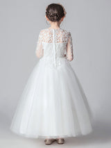 White Jewel Neck Tulle Ankle-Length Princess Dress Cut Out Formal flower girl dresses-Dbrbridal