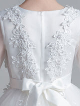 White Jewel Neck Tulle Polyester Lace Embroidered Formal Kids Pageant flower girl dresses-Dbrbridal