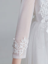 White Jewel Neck Tulle Polyester Lace Embroidered Formal Kids Pageant flower girl dresses-Dbrbridal