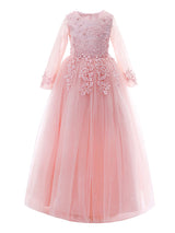 White Jewel Neck Tulle Polyester Lace Embroidered Formal Kids Pageant flower girl dresses-Dbrbridal