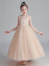 White Jewel Neck Tulle Polyester Lace Embroidered Formal Kids Pageant flower girl dresses-Dbrbridal