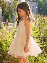 White Jewel Neck Tulle Sleeveless Short A-Line Bows Kids Party Dresses-Dbrbridal