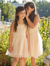 White Jewel Neck Tulle Sleeveless Short A-Line Bows Kids Party Dresses-Dbrbridal