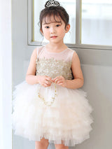 White Jewel Neck Tulle Sleeveless Short Princess Kids Social Party Dresses-Dbrbridal