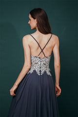 White Lace Spaghetti-StrapsS High Split Mint green Evening Party Gowns-Dbrbridal