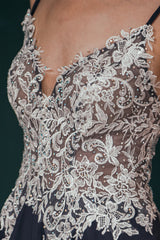 White Lace Spaghetti-StrapsS High Split Mint green Evening Party Gowns-Dbrbridal