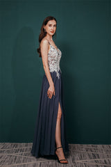 White Lace Spaghetti-StrapsS High Split Mint green Evening Party Gowns-Dbrbridal