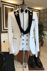 White Mixed Black Peaked Lapel One Button Slim Fit Prom Men Suit-Dbrbridal
