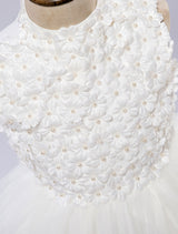 White Pageant Tutu Dress With Lace Flower Applique flower girl dress-Dbrbridal