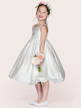 White Satin Fabric Jewel Neck Sleeveless Beaded Formal Kids Pageant flower girl dresses-Dbrbridal
