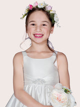 White Satin Fabric Jewel Neck Sleeveless Beaded Formal Kids Pageant flower girl dresses-Dbrbridal