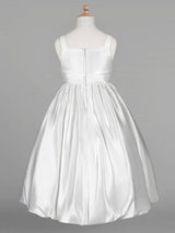White Satin Fabric Jewel Neck Sleeveless Beaded Formal Kids Pageant flower girl dresses-Dbrbridal