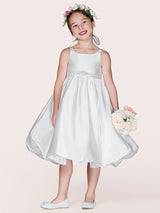 White Satin Fabric Jewel Neck Sleeveless Beaded Formal Kids Pageant flower girl dresses-Dbrbridal