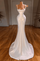 White Straps Sleeveless Mermaid Long Prom Dresses With Beads-Dbrbridal