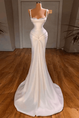 White Straps Sleeveless Mermaid Long Prom Dresses With Beads-Dbrbridal