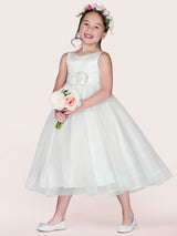 White Tulle Jewel Neck Sleeveless Formal Kids Pageant flower girl dresses-Dbrbridal