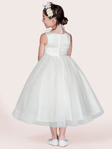 White Tulle Jewel Neck Sleeveless Formal Kids Pageant flower girl dresses-Dbrbridal